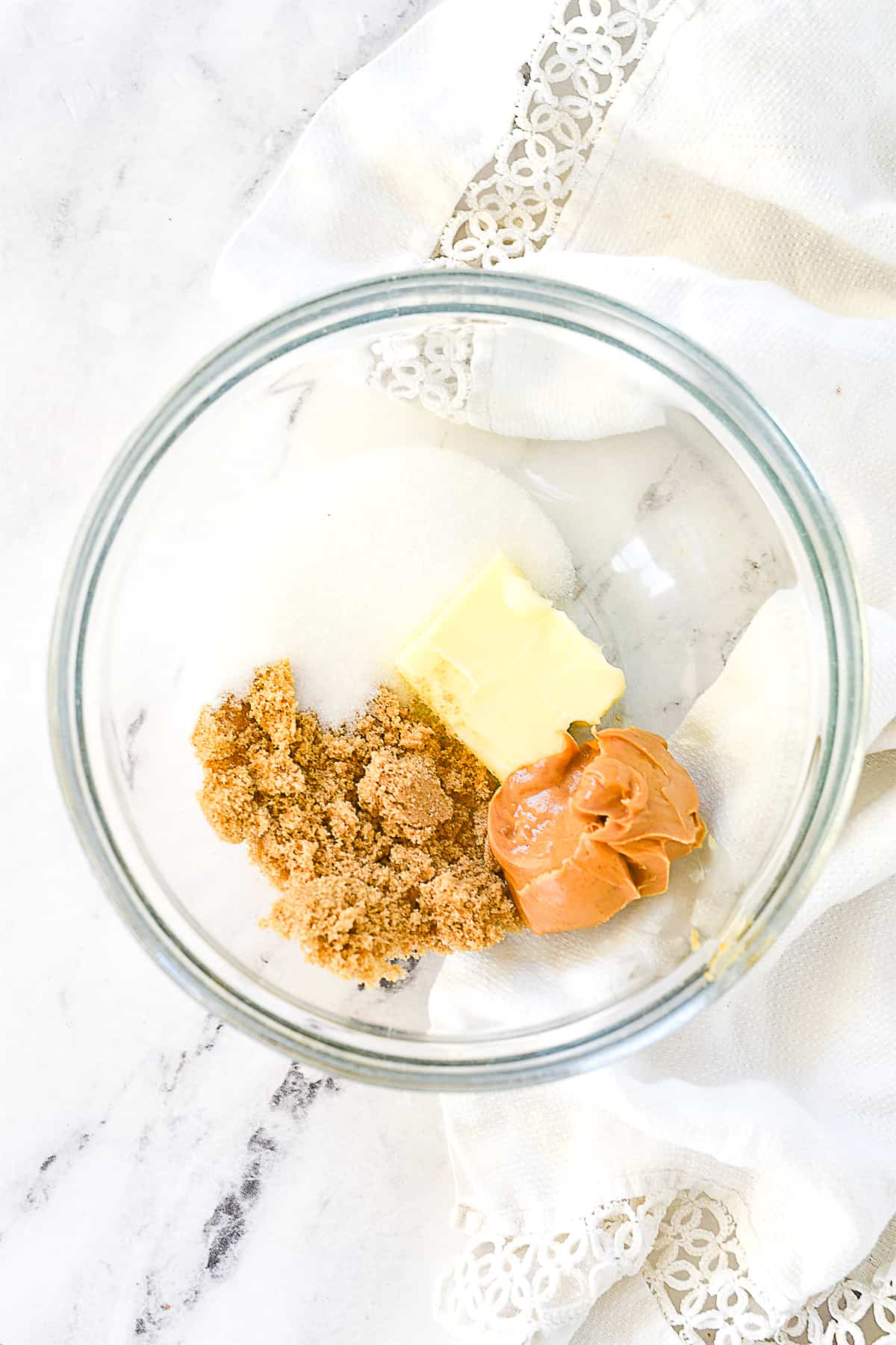 bowl of ingredients for peanut butter skillet cookie