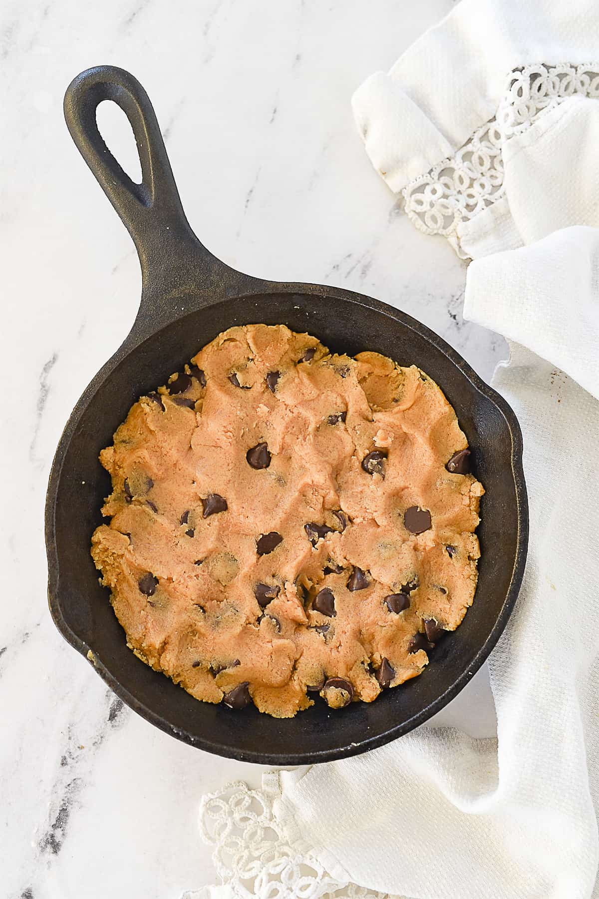 cookie dough in cast iron skillet