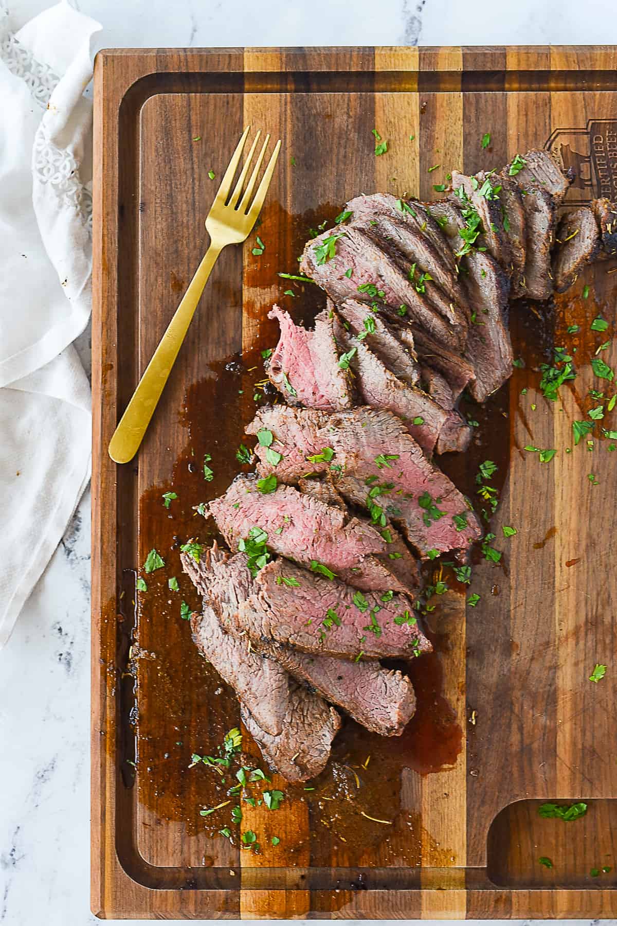 overhead shot of sliced tri tip