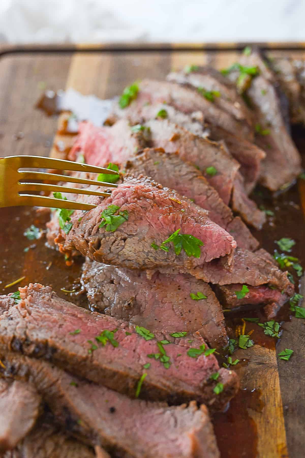 fork of sliced tri tip
