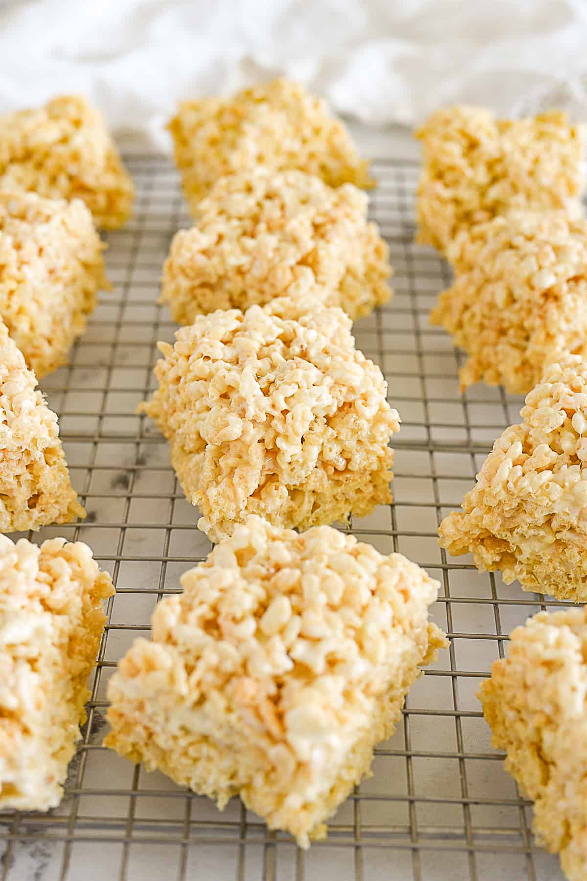 rice krispie treats on a cooling rack