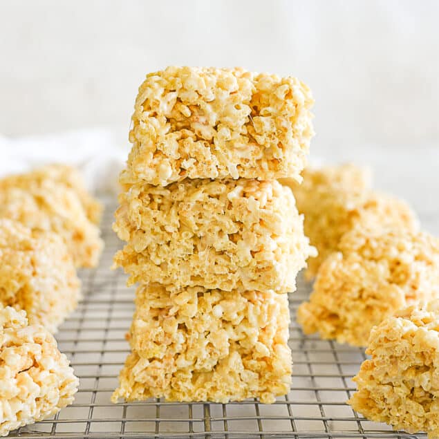 stack of three rice krispie treats