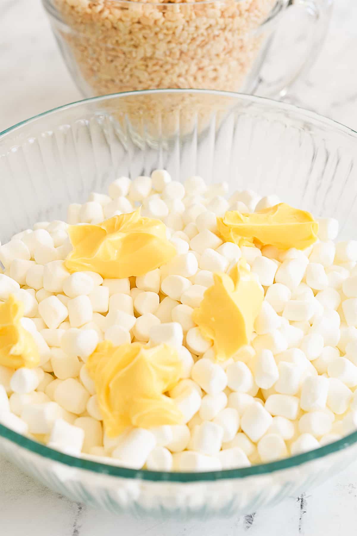 marshmallows and butter in a bowl