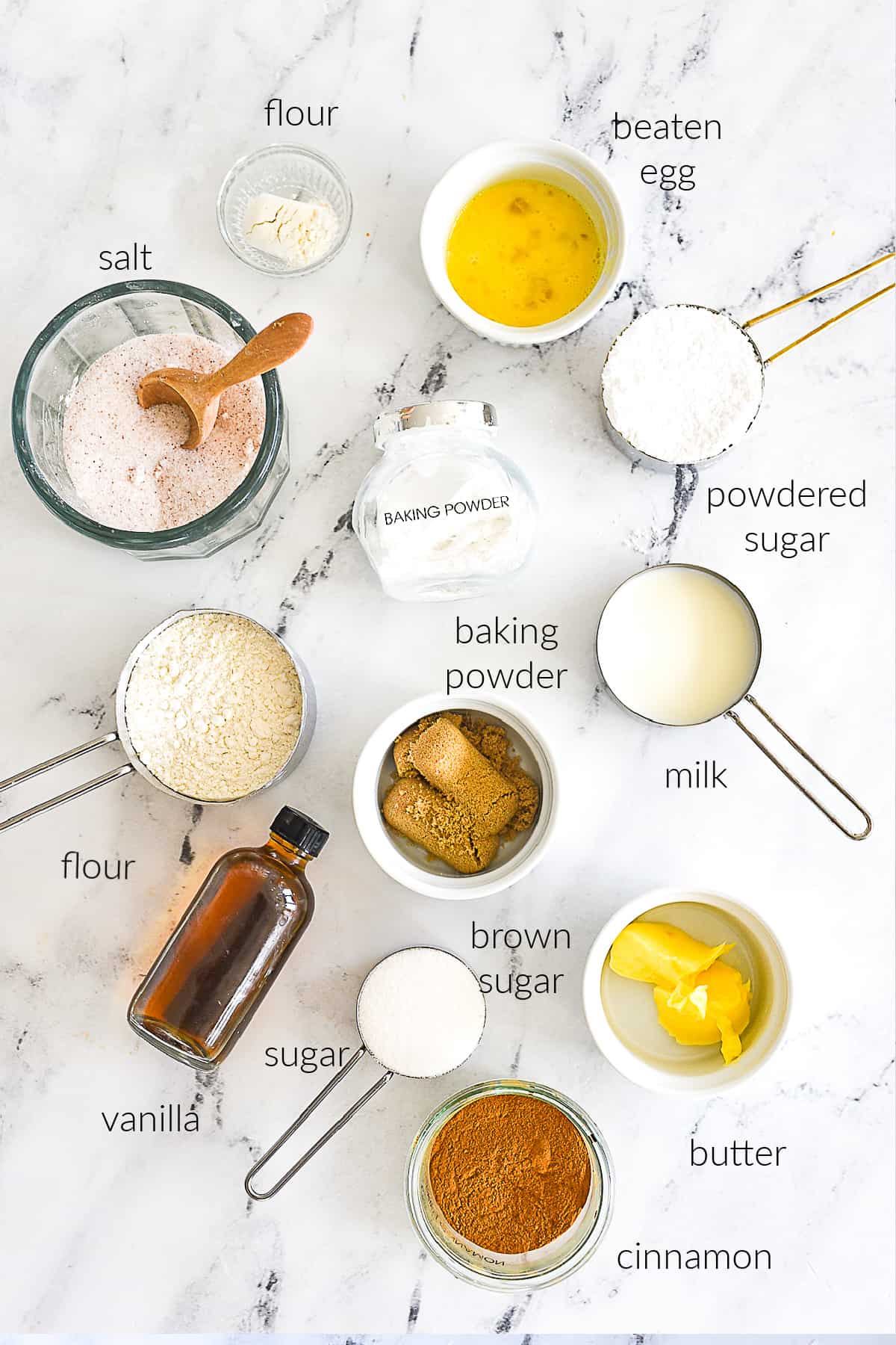 ingredients for cinnamon swirl cake for two