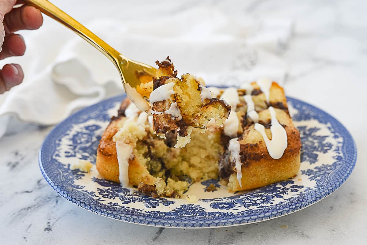 fork full of coffee cake