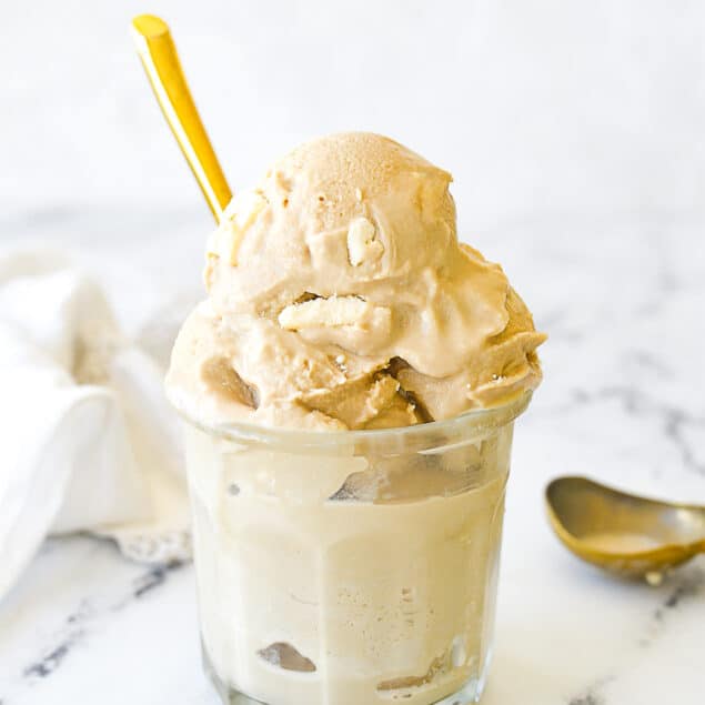 scoops of root beer float ice cream in a dish