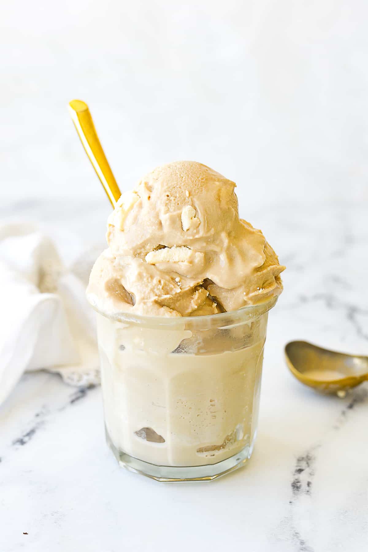 scoops of root beer float ice cream in a dish