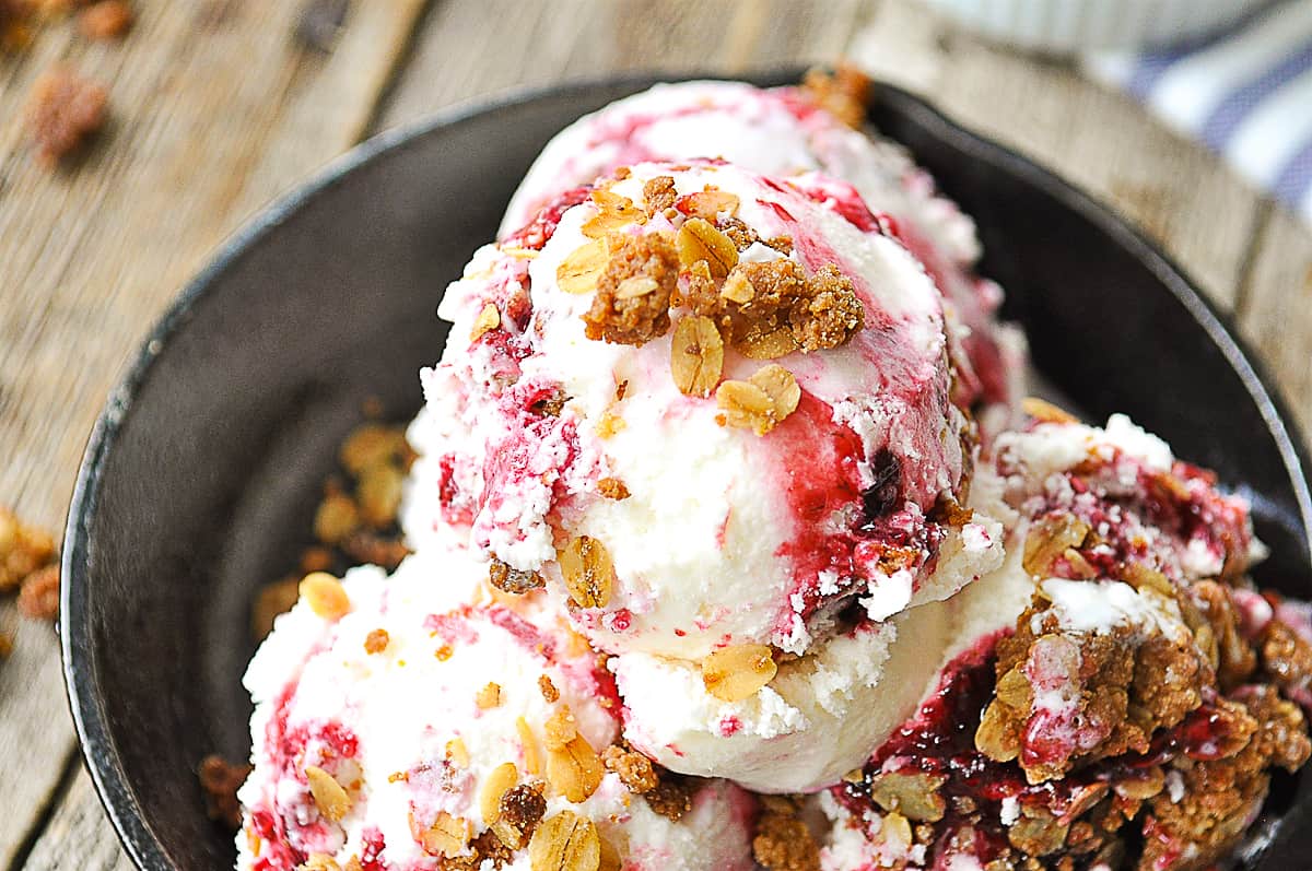 overhead shot of berry crisp ice cream