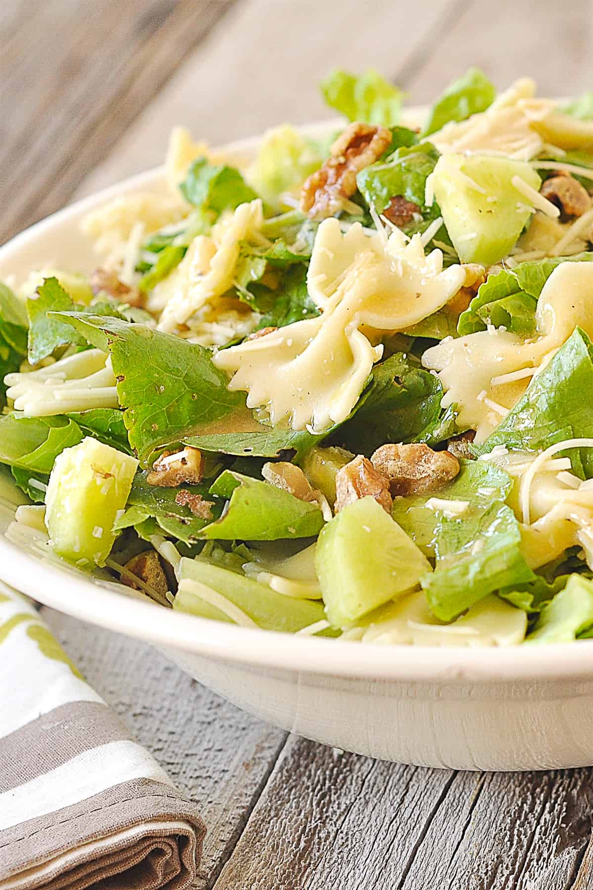 caesar pasta salad in a bowl