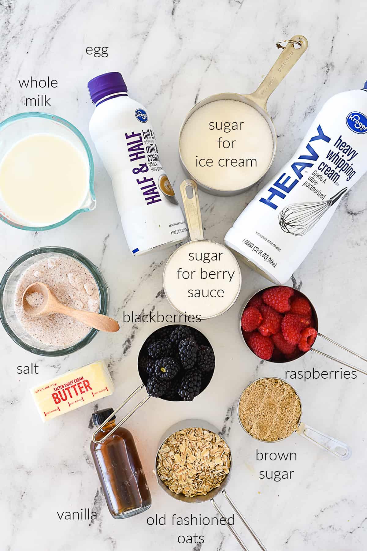 ingredients for berry crisp ice cream