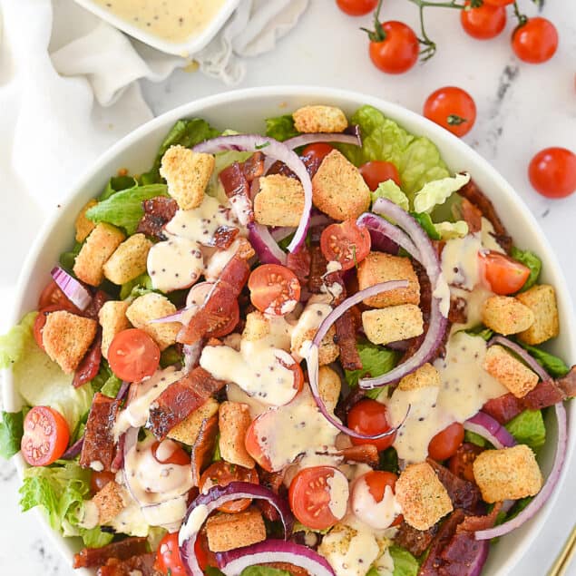 overhead shot of BLT Salad in a bowl