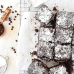 overhead shot of chocolate snack cake on cooling rack