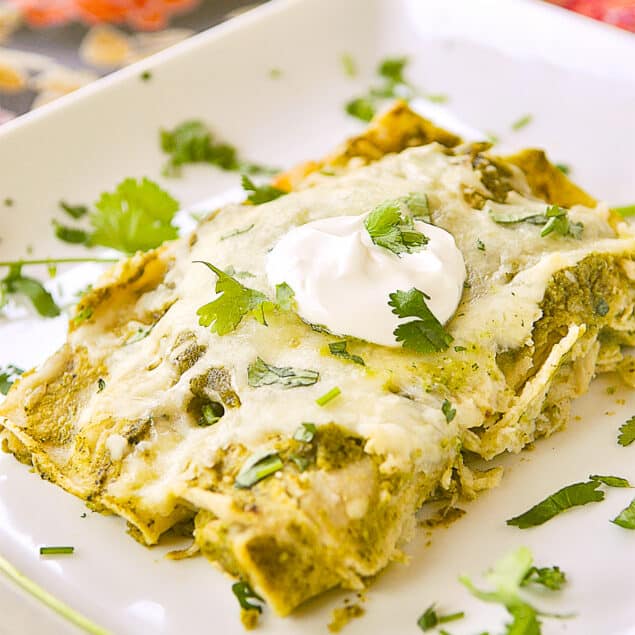 green chili enchiladas on a plate