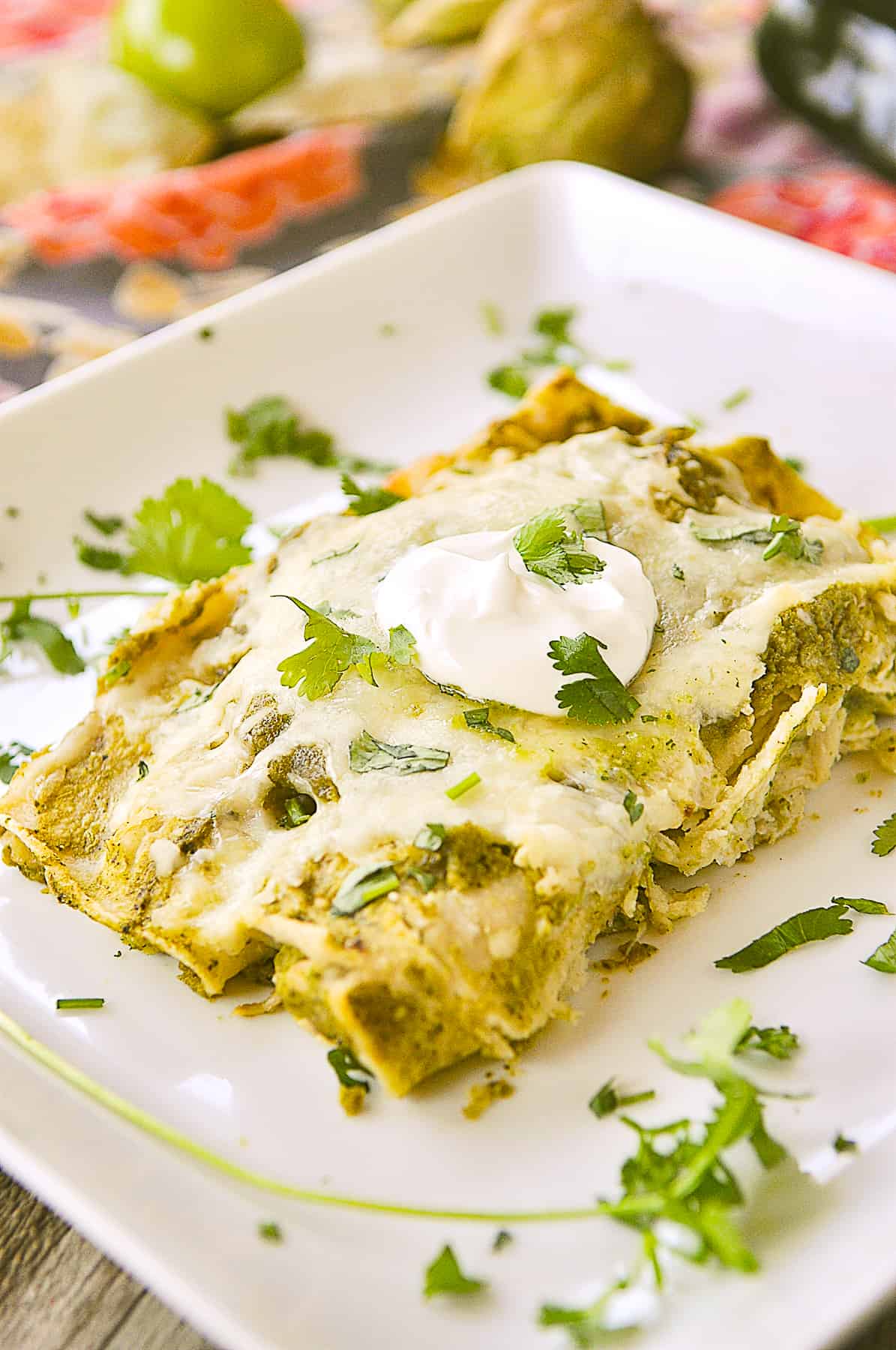 green chili enchiladas on a plate