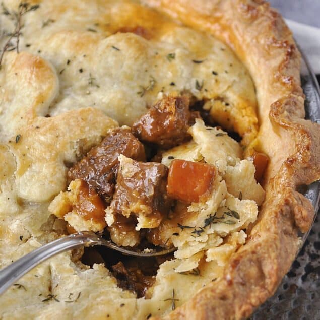BEEF POT PIE WITH A SPOON