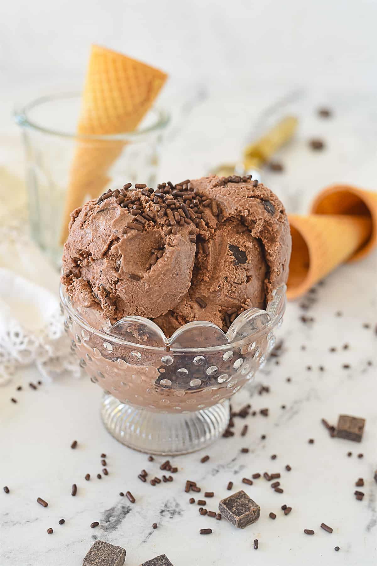 bowl of chocolate ic cream with sprinkles on top