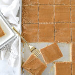 overhead shot of caramel sheet cake