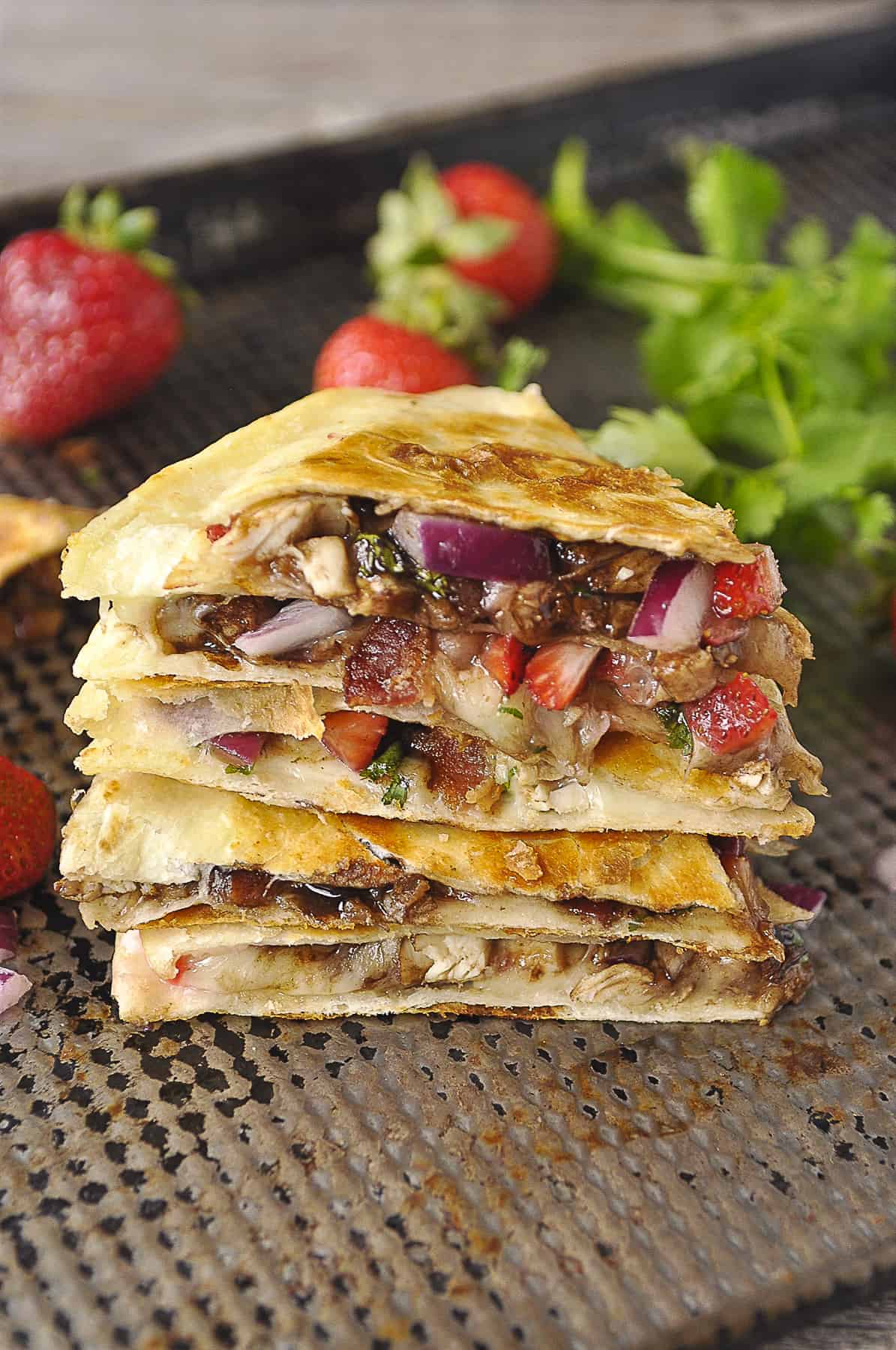 chicken quesadilla on a baking sheet