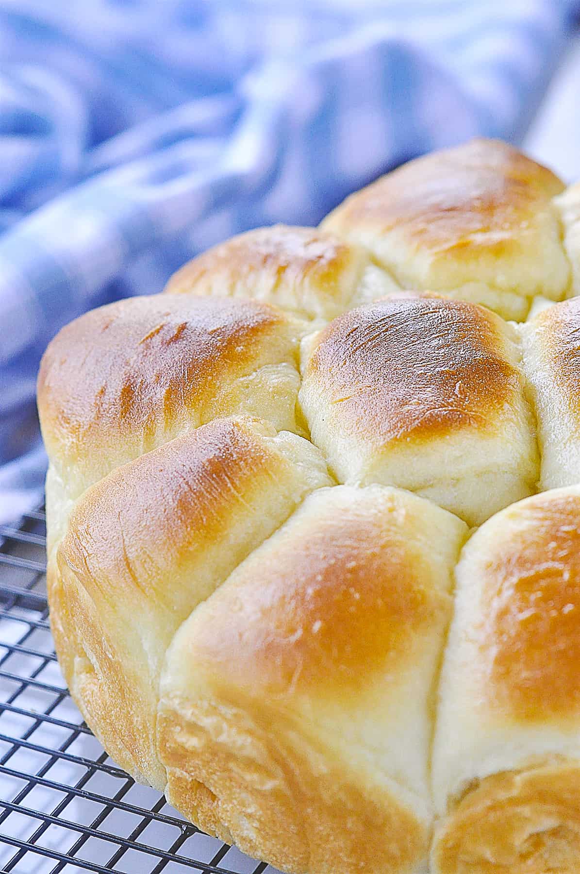 fluffy dinner rolls on a cooling rack