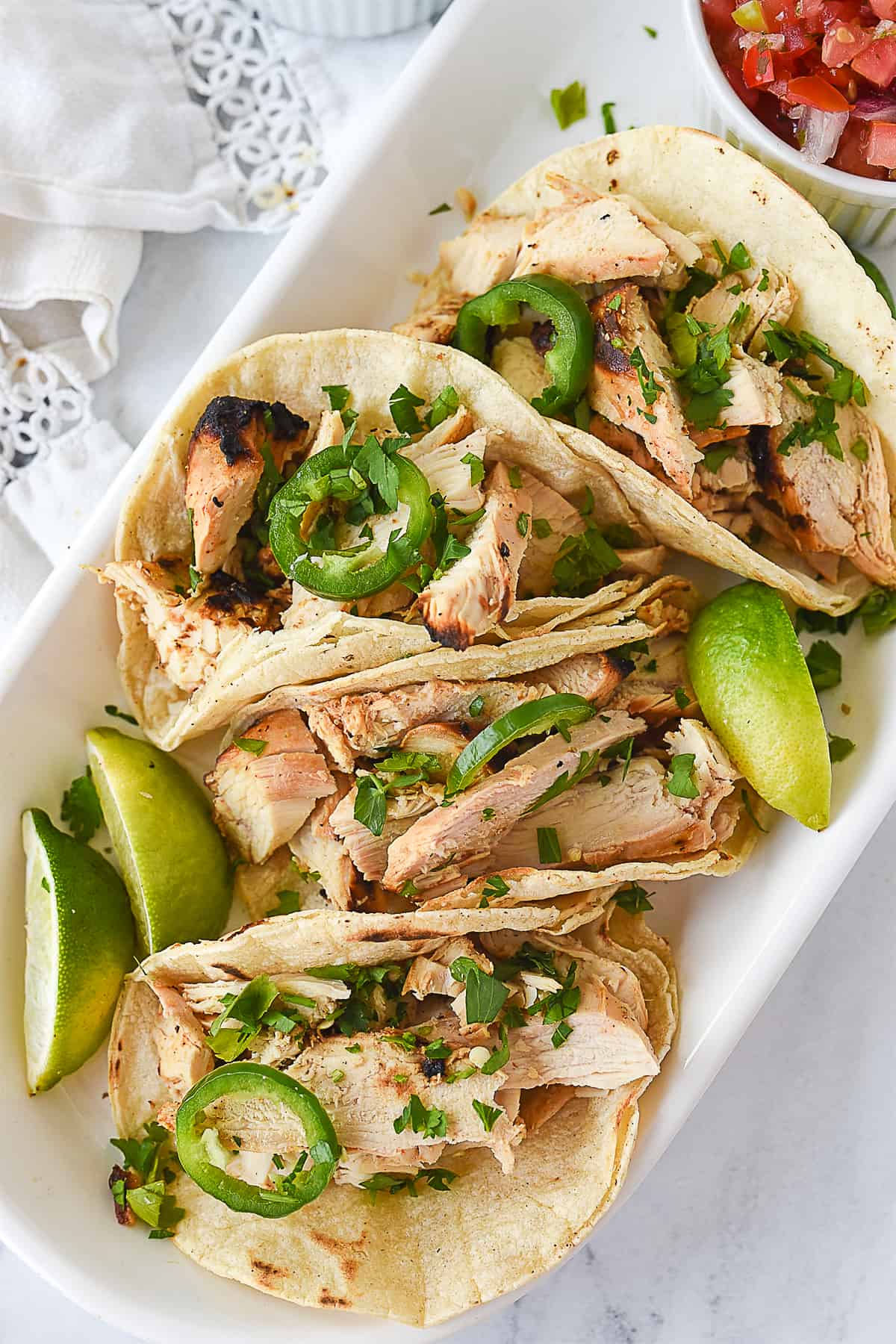 plate of grilled chicken tacos 