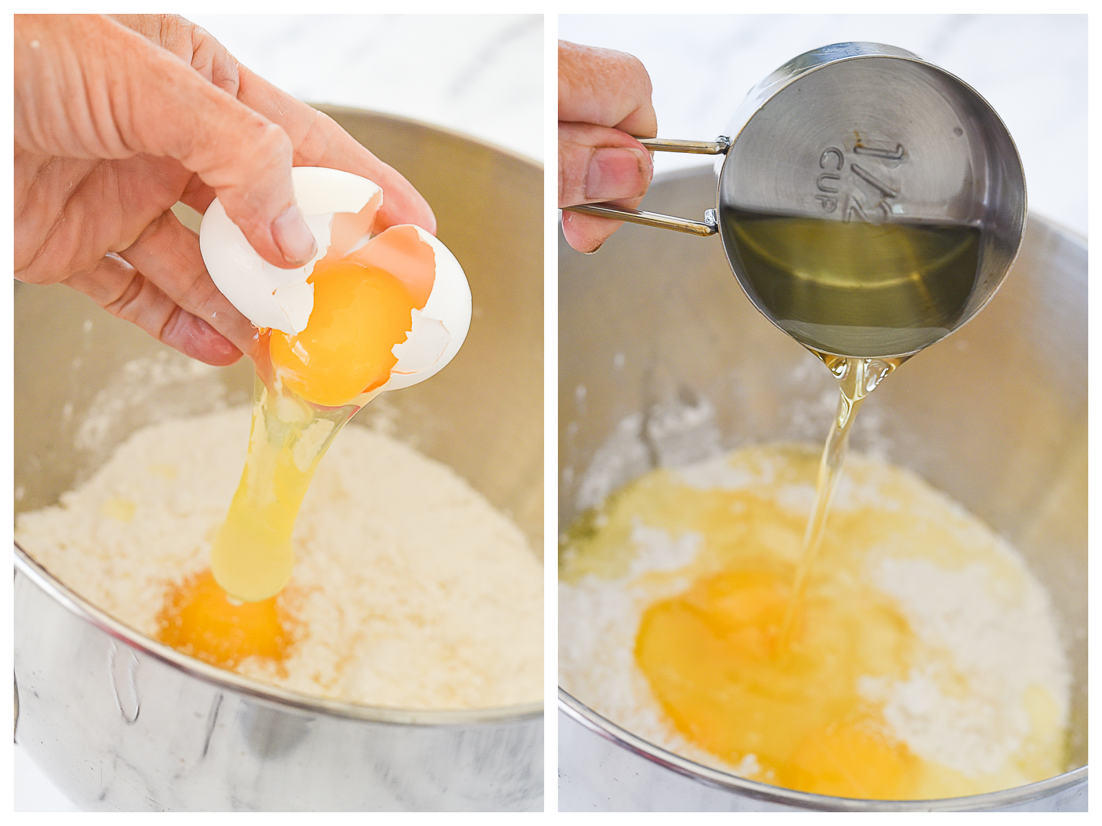 adding ingredients to bundt cake