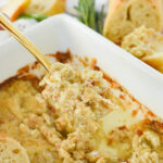 spoonful of roasted garlic artichoke dip