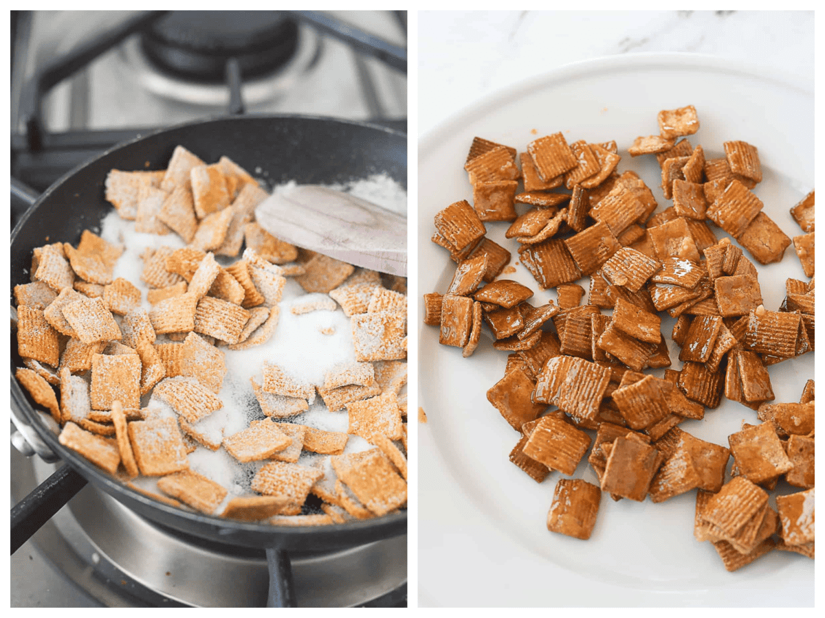 sugaring cereal in a pan
