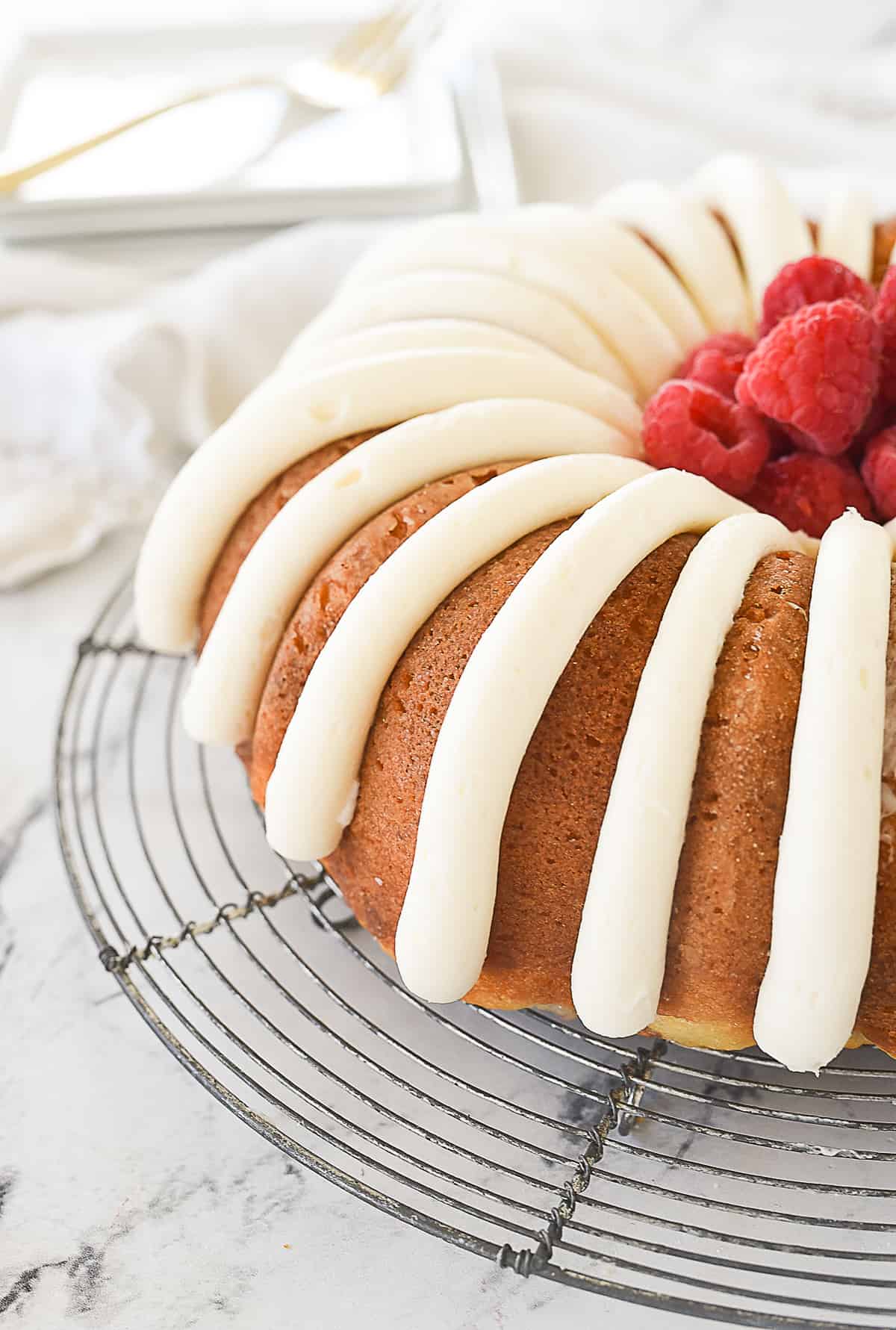 White Chocolate Raspberry Bundt Cake