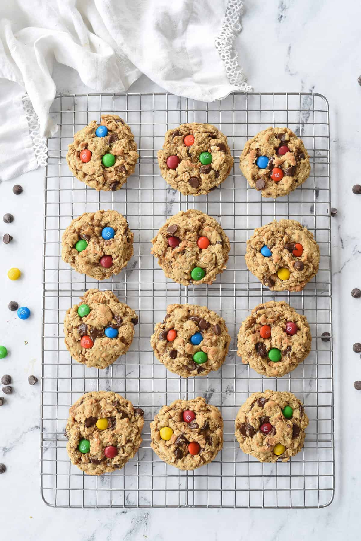 monster cookies on a cooling rack