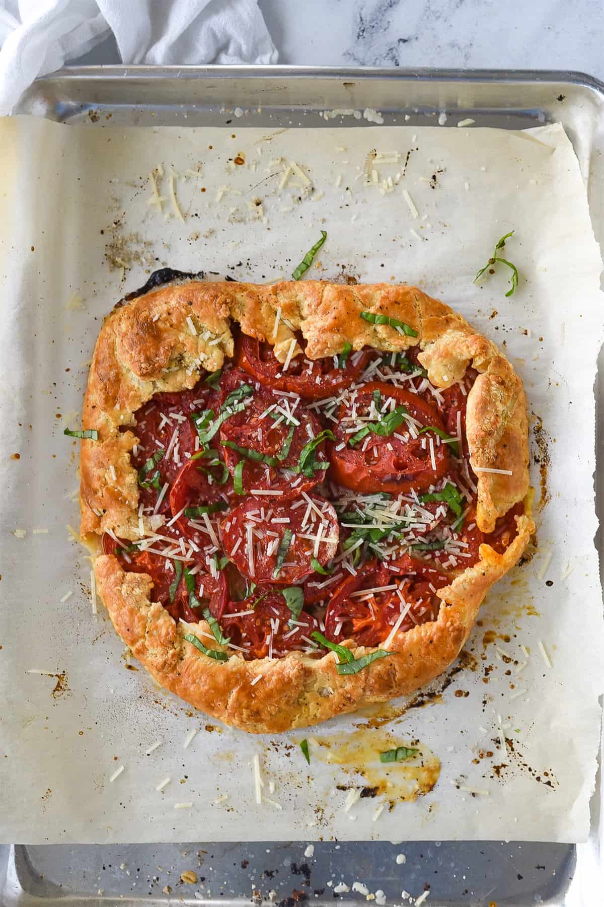 overhead shot of tomato galette