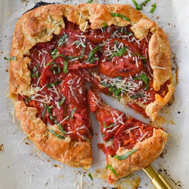 overhead shot of a tomato galette