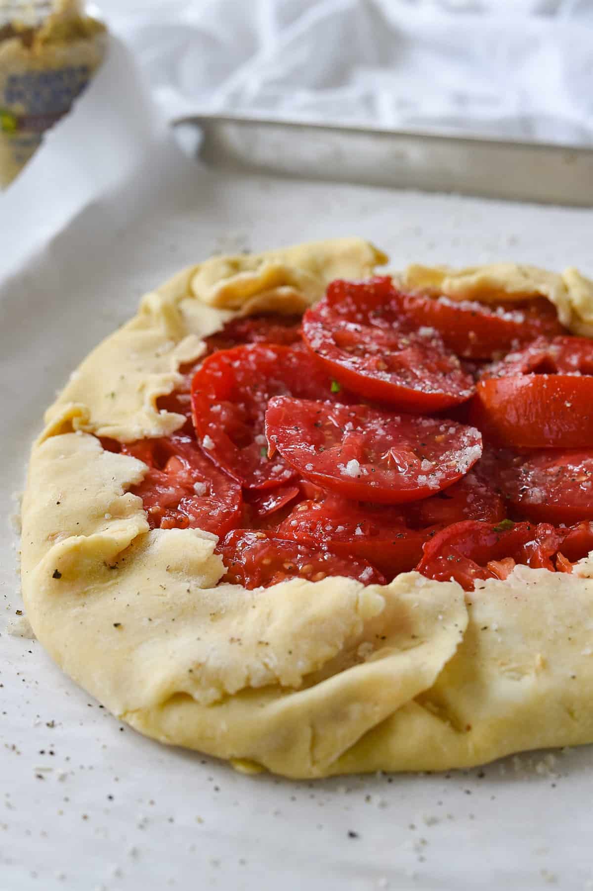 tomato galette ready for the oven.