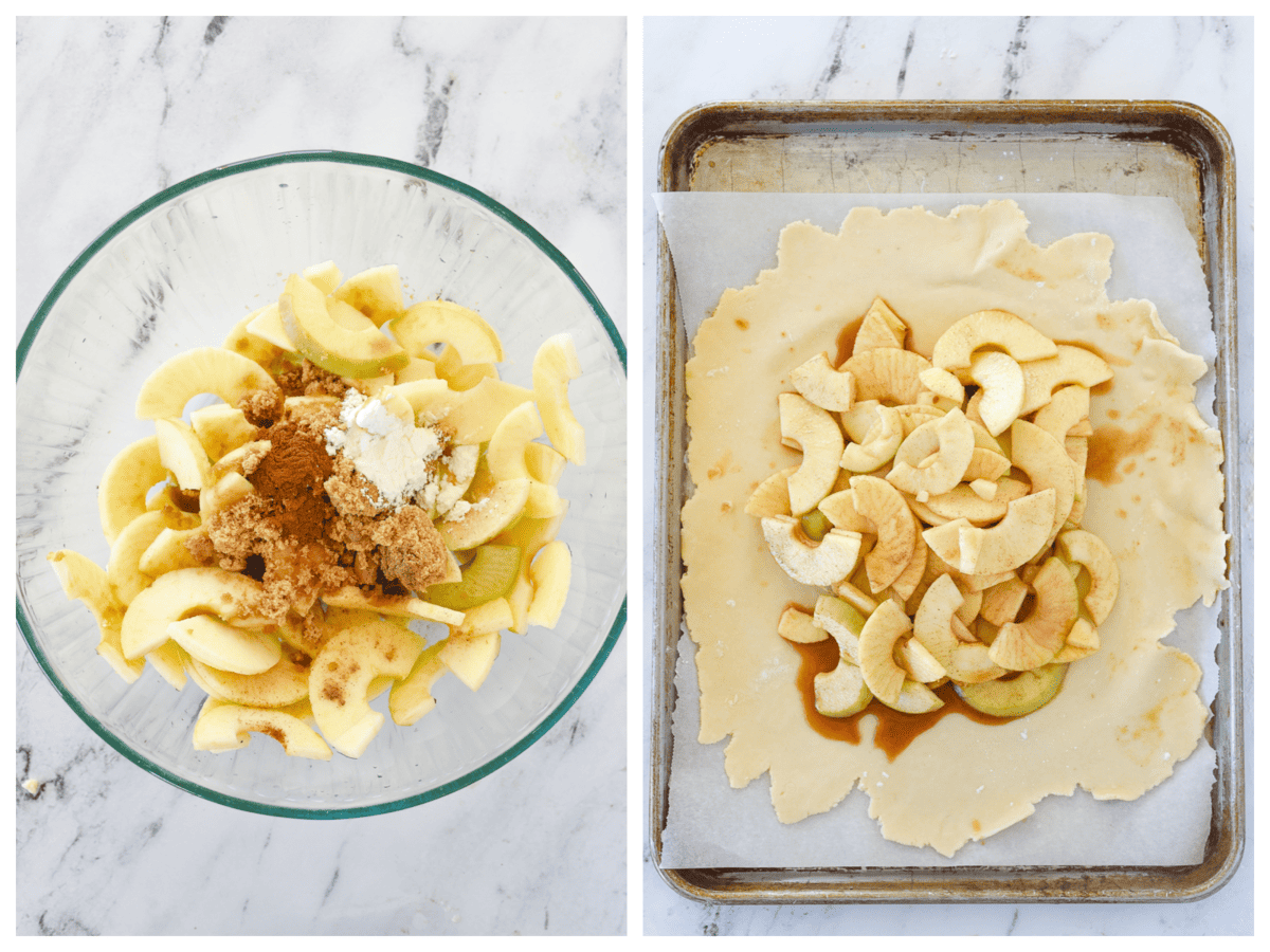 adding apples to galette dough