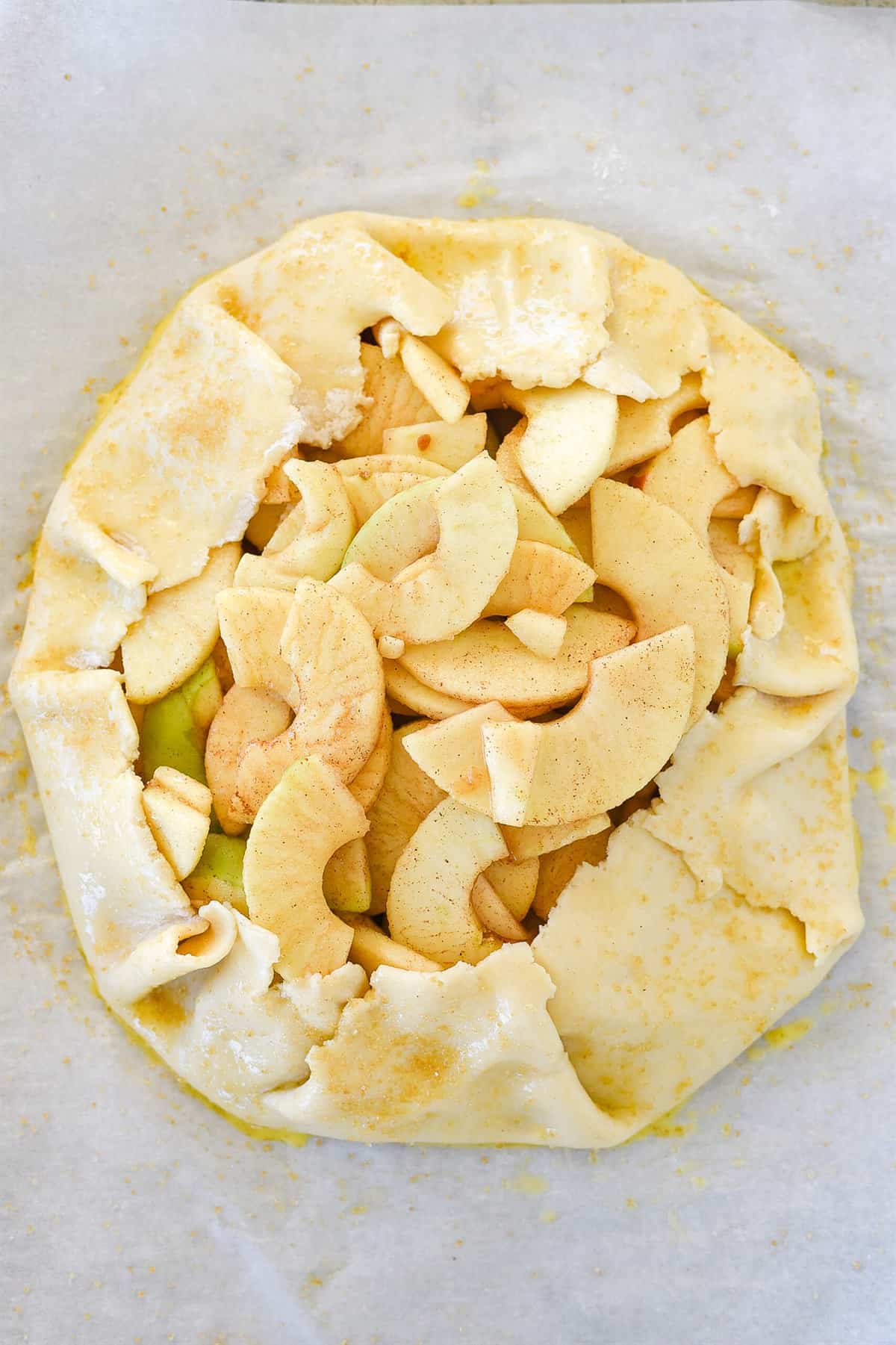 apple galette dough ready for the oven