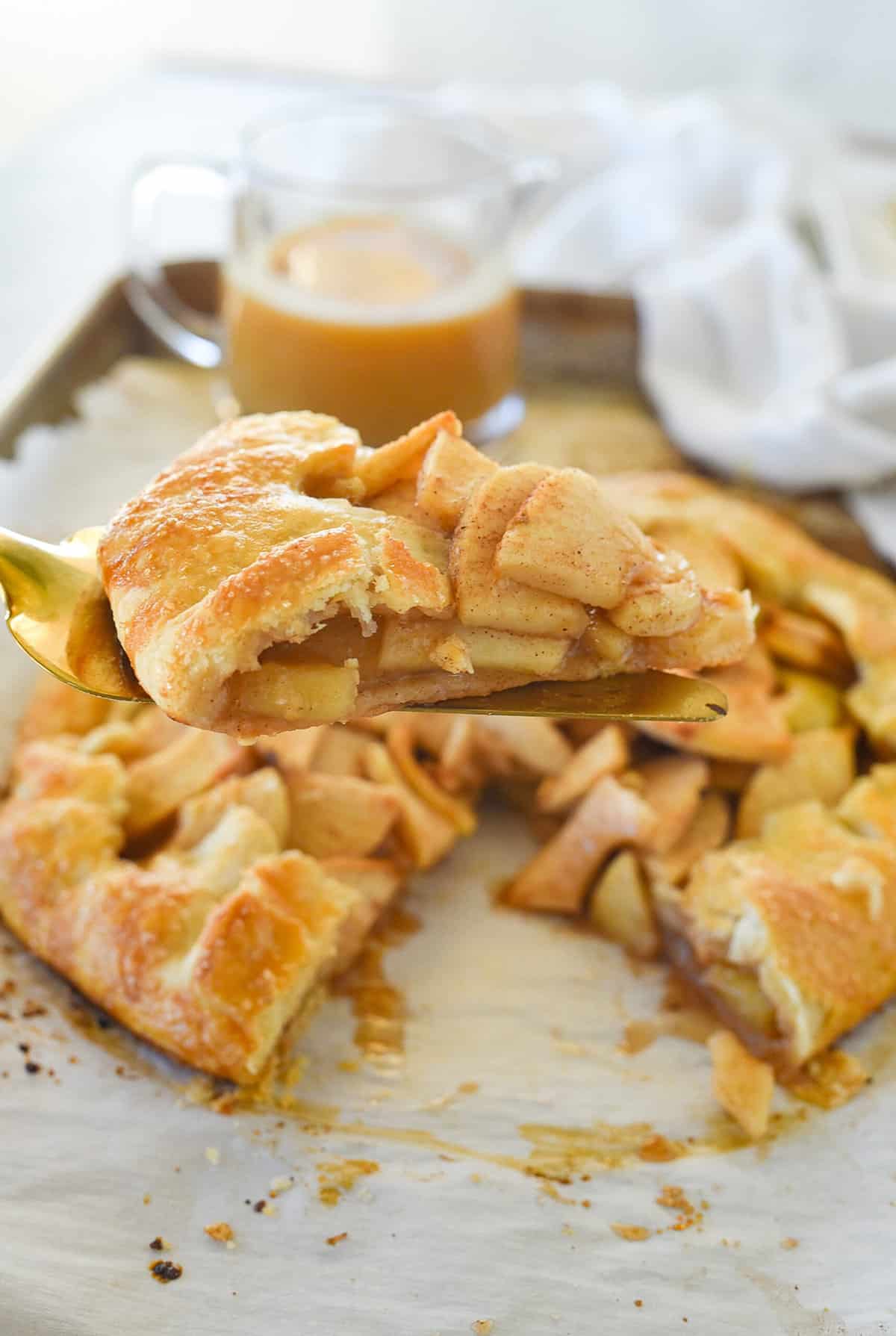 apple galette with a piece missing