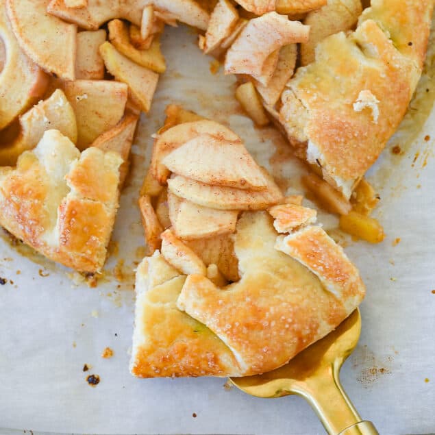 slice of apple galette on a cake server