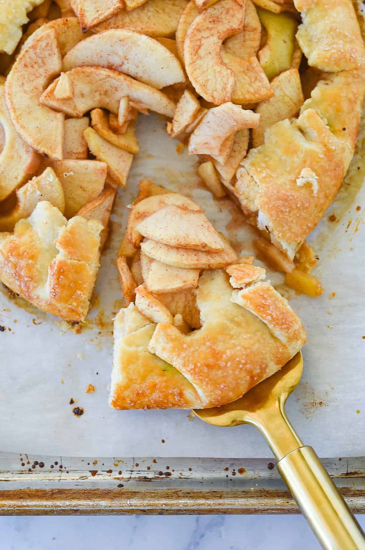 slice of apple galette on a cake server