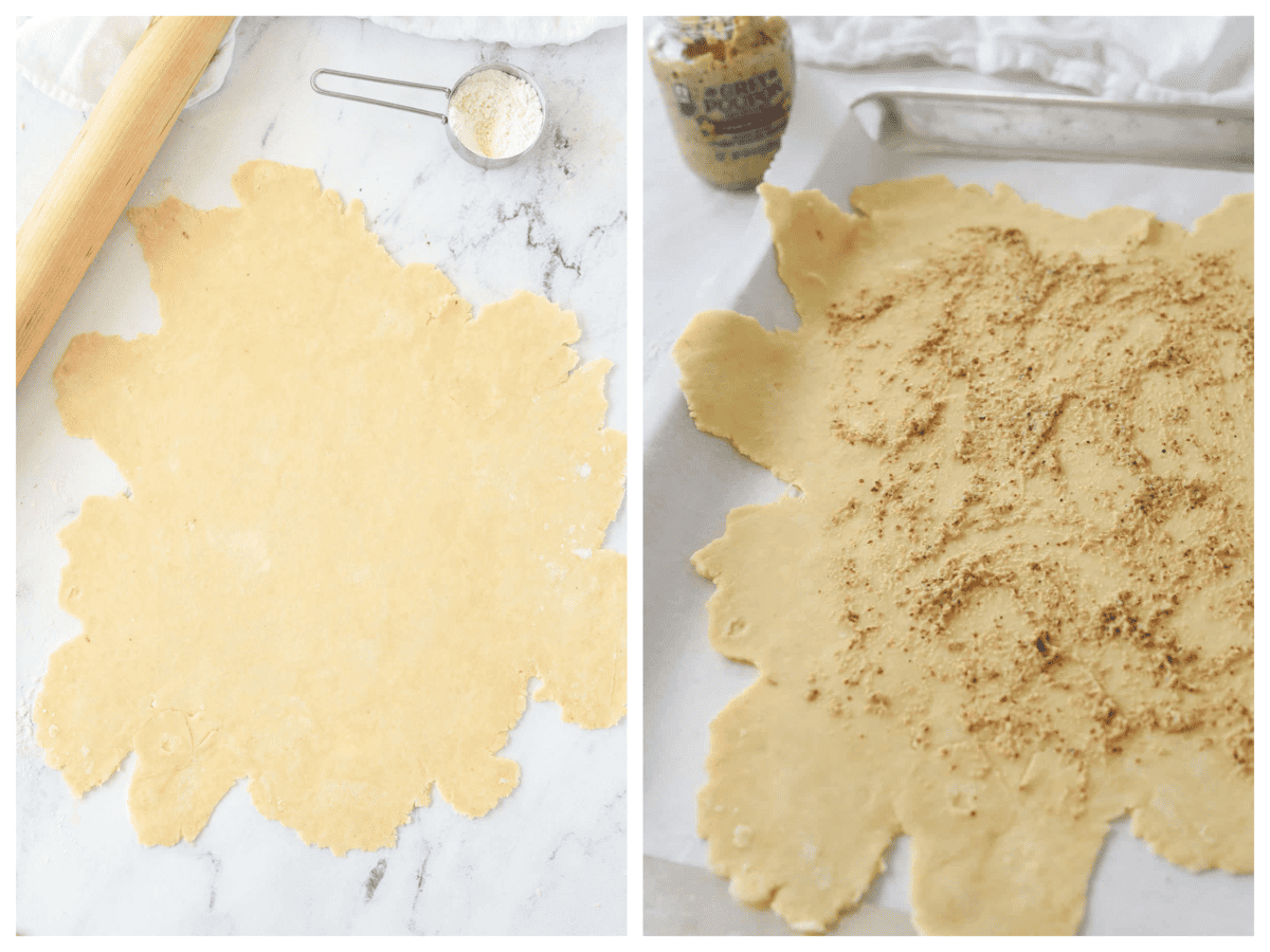 spreading mustard on galette dough