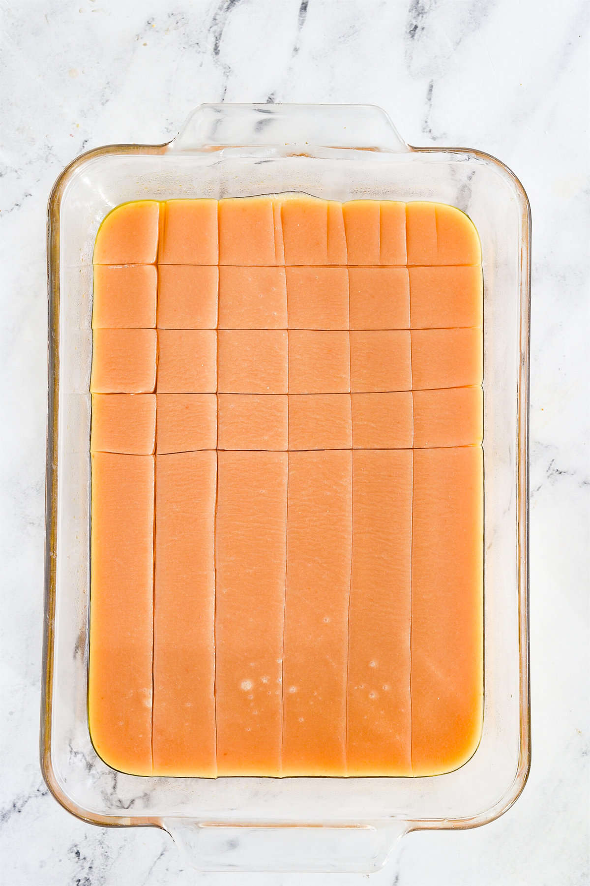 cuttings caramels in a pan