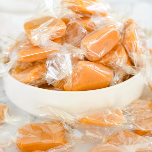 bowl of homemade caramels