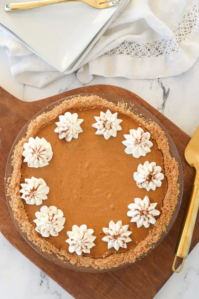 overhead shot of no bake pumpkin pie