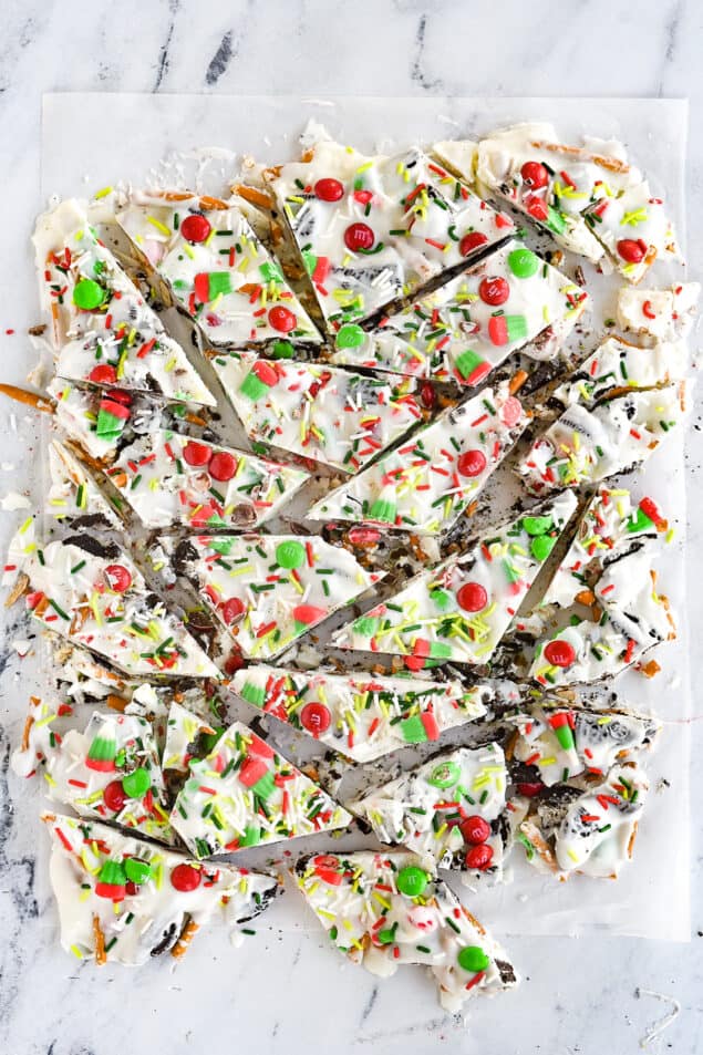 overhead shot of broken christmas cookie bark