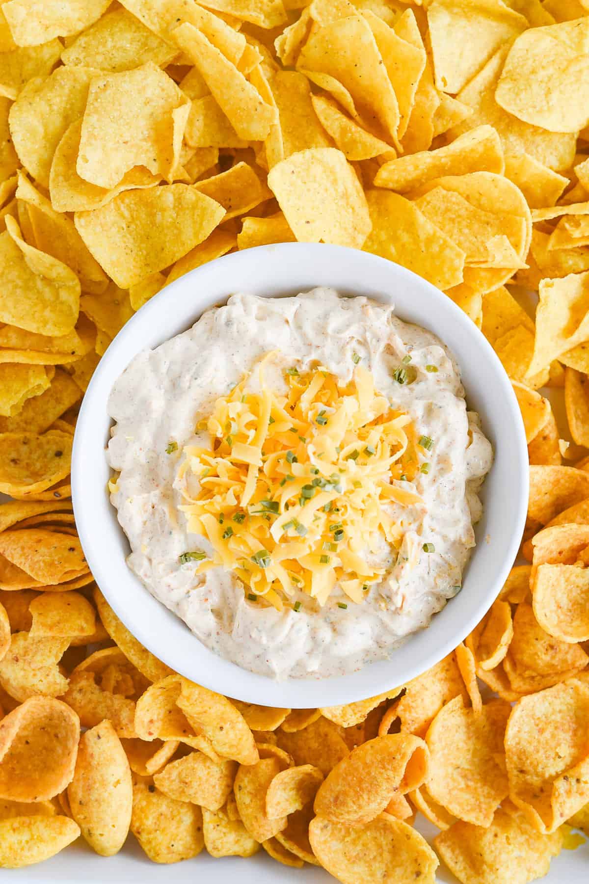 overhead shot of fiesta ranch dip in a bowl