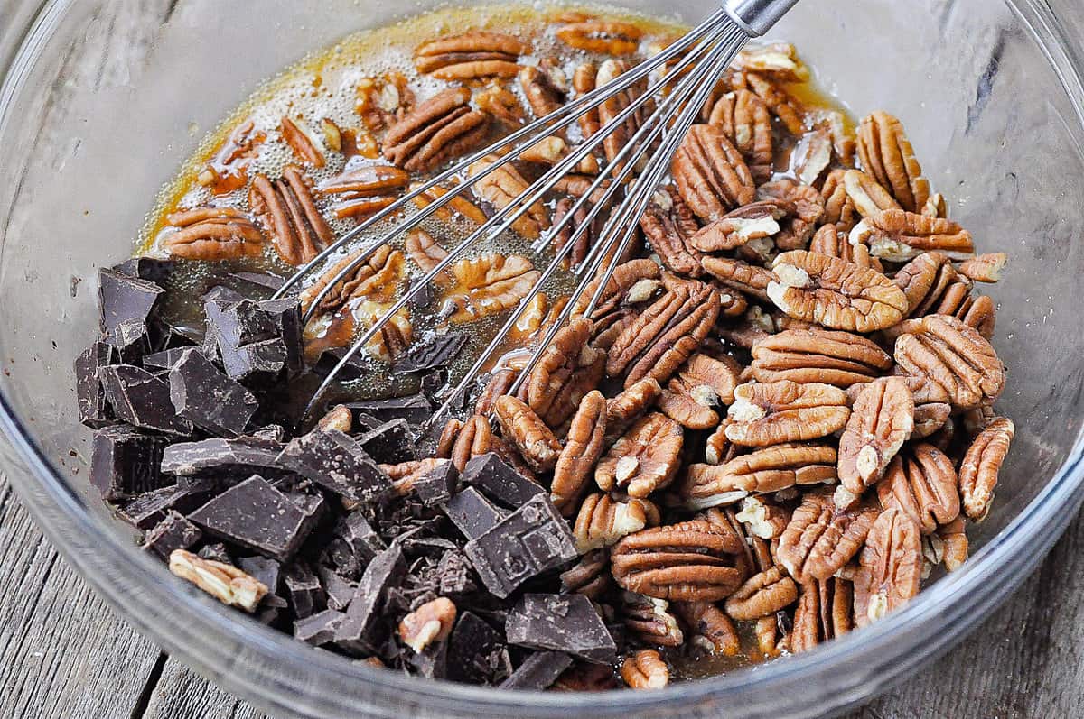 CHOCOLATE AND PECANS IN A BOWL