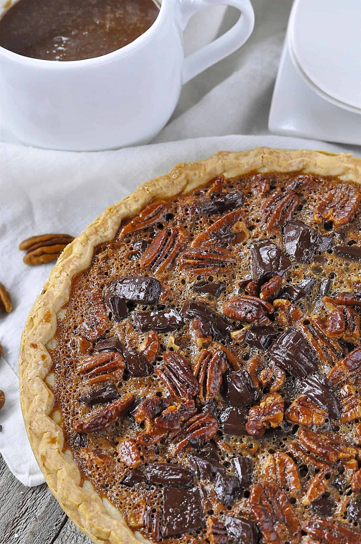 CHOCOLATE PECAN PIE OUT OF THE OVEN