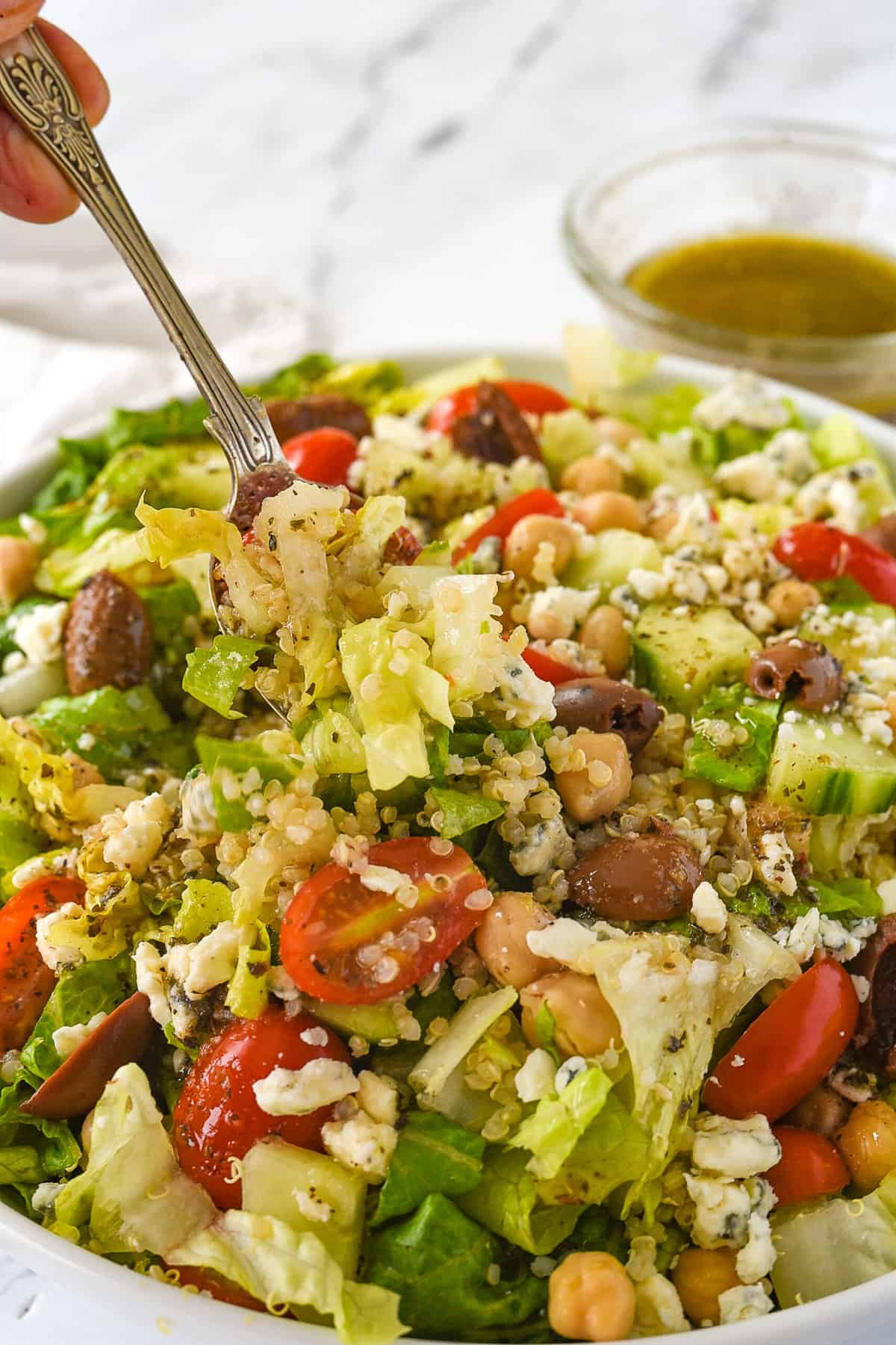fork full of greek salad