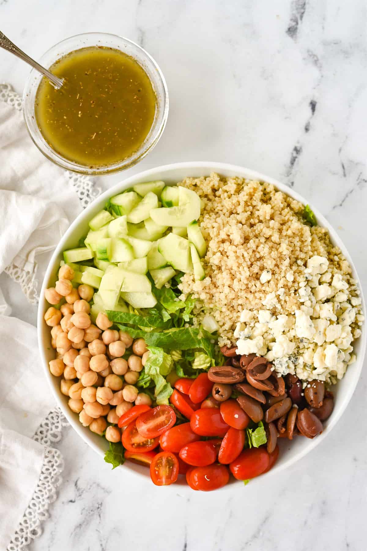 greek salad ingredients in a bowl.