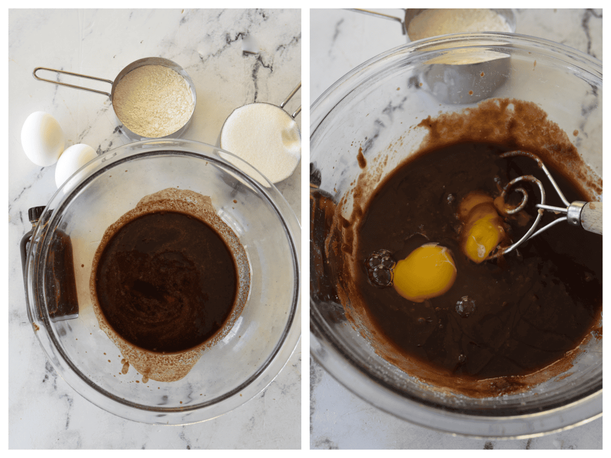 melted chocolate and butter in bowl
