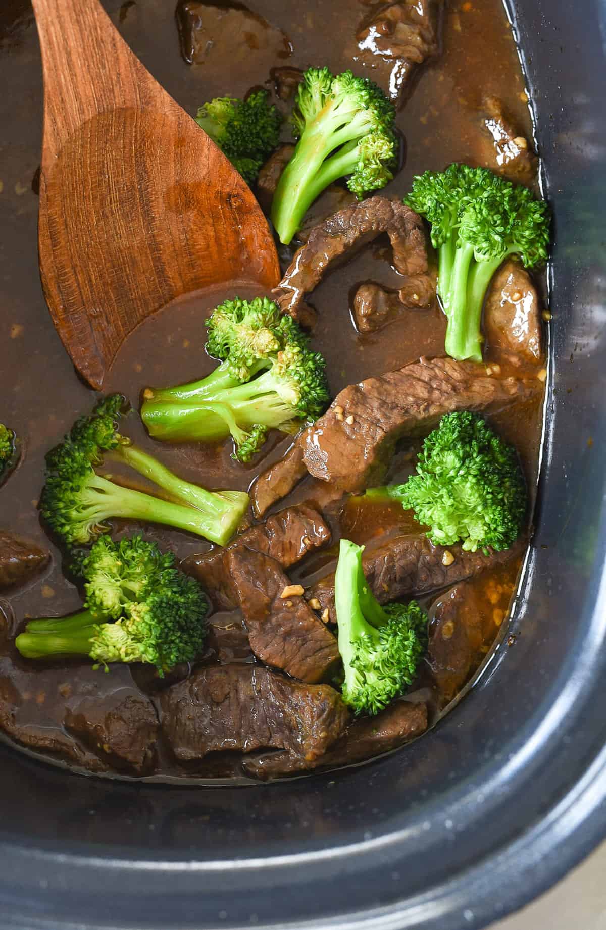 broccoli and beef in a slow cooker