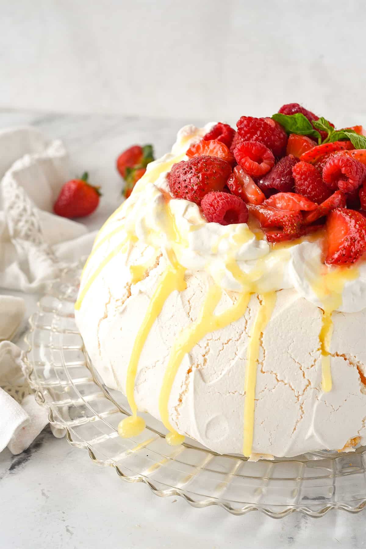 PAVLOVA WITH FRESH STRAWBERIES ON TOP